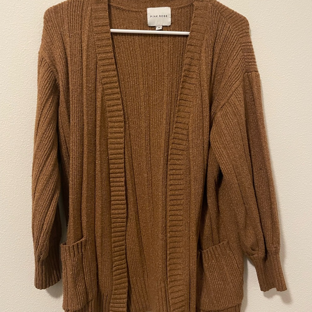 Pink Rose Women's Tan Open-Front Cardigan